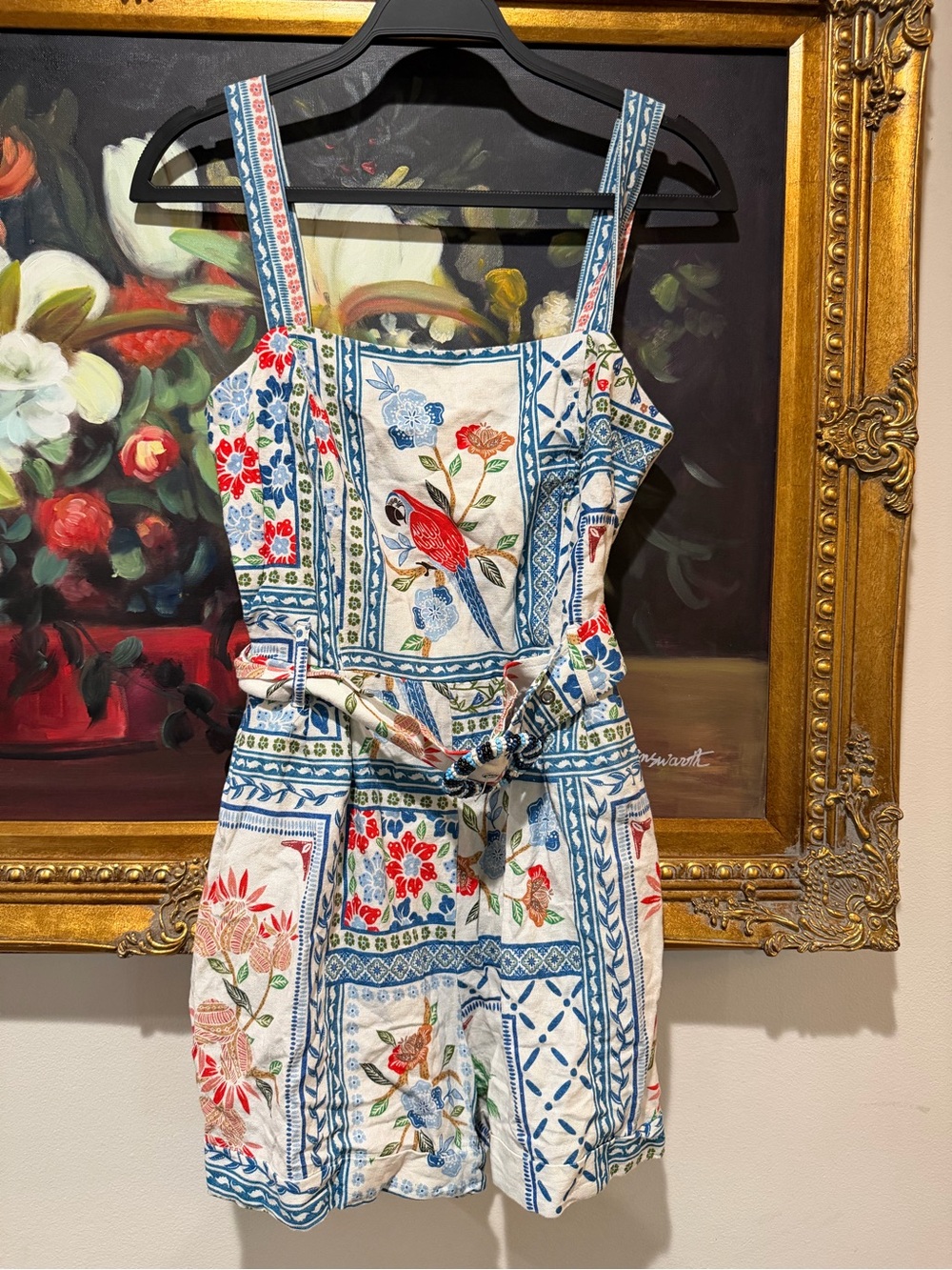 House of Harlow 1960 Blue, Red, Green Tropical Printed Romper - Picture 2 of 7